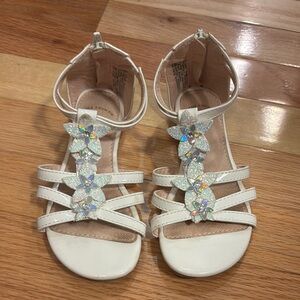 White and Silver Gladiator Sandals with Floral Accents
